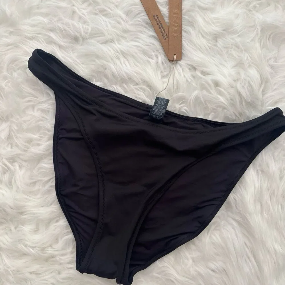 Skims Signature Swim Dipped Mid Coverage Bikini Bottom Onyx Size Medium